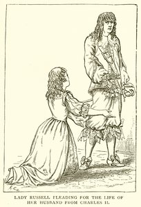 Lady Russell błaga o życie swojego męża od Karola II autorstwa English School