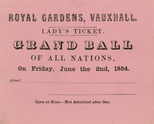 Bilet Ladys, Vauxhall Gardens, Londyn, na 2 czerwca 1854 r. autorstwa English School
