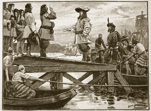 Lądowanie Marshalla Schomberga w Carrickfergus, ilustracja z Cassells Illustrated History of England (zdjęcie w sepii) autorstwa English School