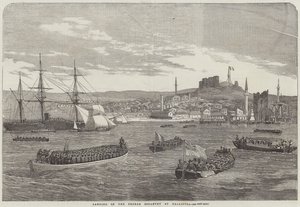 Lądowanie piechoty francuskiej w Gallipoli (grafika) autorstwa English School