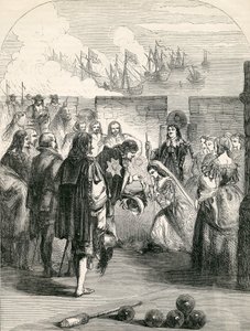 Lądowanie księżniczki Henrietty, ilustracja zaczerpnięta z Ilustrowanej Historii Anglii Johna Cassella, 1857 autorstwa English School