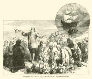 Lądowanie Ojców Purytan w Massachusetts autorstwa English School