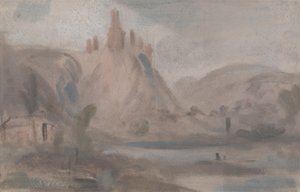 Krajobraz z zamkiem na wzgórzu, wcześniej przypisywany J.M.W. Turner (1775-1851), a także przypisywany Peterowi de Wint (1784-1849) (olej na papierze) autorstwa English School