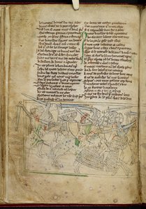 Lansdowne 782 f.26v Bitwa konnych rycerzy, z „Chanson d