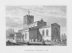 Kościół Lathbury, południowy wschód (grawerunek) autorstwa English School