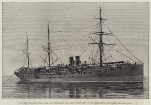 Uruchomienie uzbrojonego australijskiego parowca pasażerskiego, Courier, w Wallsend-on-Tyne (grawerowanie) autorstwa English School