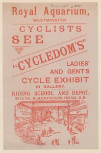 Ulotka reklamująca wystawę Cycledoms Ladies and Gents Cycle w Królewskim Akwarium autorstwa English School