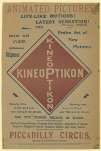 Ulotka reklamująca Kineoptikon, Piccadilly Circus autorstwa English School