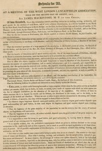 Ulotka wyjaśniająca rezolucję West London Lancasterian Association, aby rozpocząć nauczanie dzieci, sierpień 1813 r autorstwa English School