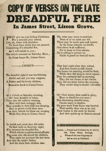 Ulotka z wierszem odnoszącym się do pożaru na James Street, Lisson Grove, Londyn autorstwa English School