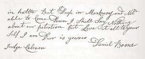 List Daniela Boone do sędziego Johna Cobrena, oryginał z dnia 5 października 1809 r. (patrz także 619583) autorstwa English School