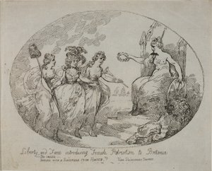 Wolność i sława wprowadzające kobiecy patriotyzm; Britannia i księżna Devonshire (rycina) autorstwa English School