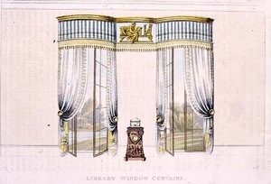 Zasłony okienne Biblioteki, tablica 106 z Repozytorium Sztuki Ackermanna, wydana 1819 (kolor lito) autorstwa English School