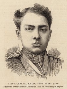 Generał porucznik Khudg Shun Shere Jung (rycina) autorstwa English School