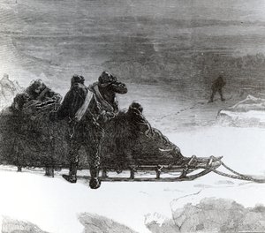 Porucznik Parr wyruszający na pomoc dla sań na północy, opublikowany w „The Illustrated London News”, c.1875-78 (rycina) autorstwa English School