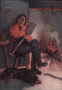 Lincoln pisze eseje na swojej drewnianej łopacie (lito) autorstwa English School