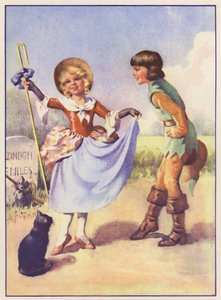 Little Bo Peep i Dick Whittington (kolorowa litografia) autorstwa English School