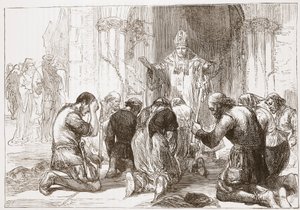 Lollardowie wyrzekli się swojej wiary, ilustracja z Historii protestantyzmu Jamesa Aitkena Wylie (1808-1890), wyd. 1878 autorstwa English School