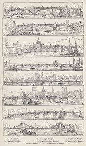 London Bridge, Southwark Bridge, Blackfriars Bridge, Waterloo Bridge, New Hungerford Bridge, Westminster Bridge, Vauxhall Bridge, Hammersmith Bridge (ryty) autorstwa English School