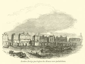 London Bridge tuż przed rozebraniem domów autorstwa English School