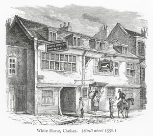 Londyńskie kluby: White Horse, Chelsea (grawerunek) autorstwa English School