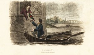 Londyński przewoźnik ratujący gadającą papugę należącą do króla Anglii Henryka VIII autorstwa English School