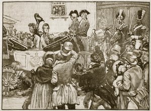 Lord Anglesey opuszcza Irlandię, Kingstown, 1828, ilustracja z Ilustrowanej Historii Anglii Cassella (zdjęcie w sepii) autorstwa English School
