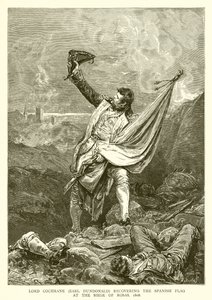 Lord Cochrane (Earl Dundonald) odzyskujący hiszpańską flagę podczas oblężenia Rosas, 1808 autorstwa English School