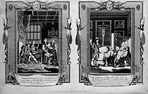 Lord Cromwell przedstawia Biblię Henrykowi VIII i biskupom przedstawiając petycję do Jakuba II w 1688 r., z „Nowej i kompletnej księgi męczenników” Paula Wrighta autorstwa English School