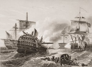 Zwycięstwo Lorda Howe nad Francuzami, ilustracja z „Bitwy Anglii na morzu i lądzie” Lieuta. płk Williams autorstwa English School