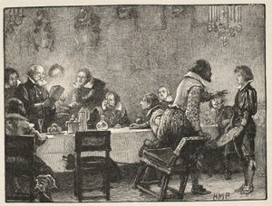 Lord Monteagle i list ostrzegawczy o spisku prochowym, ilustracja z Cassells Illustrated History of England (zdjęcie w sepii) autorstwa English School