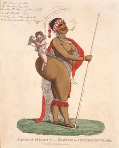 Miłość i piękno - Sartjee the Hottentot Venus, 1810 (kolorowy grawerunek) autorstwa English School
