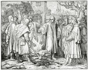 Luter pali bullę papieską w 1520, 1882 r. autorstwa English School