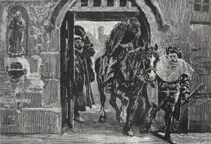 Luter uciekający z Augsburga, ilustracja z Historii protestantyzmu Jamesa Aitkena Wylie (1808-1890), wyd. 1878 autorstwa English School