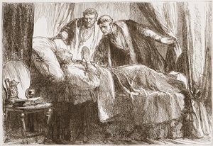 Luter na łożu śmierci, ilustracja z Historii protestantyzmu Jamesa Aitkena Wylie (1808-1890), wyd. 1878 autorstwa English School