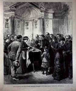 Leżąc w stanie, ciało lorda Fredericka Cavendisha (1836-82) w rodzinnej kaplicy, Chatsworth, z The Illustrated London News, 20 maja 1882 autorstwa English School