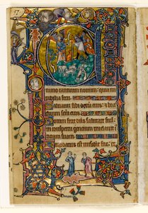 MS 1-2005, k.l. 139v: The Annunciation to the Shepherds, historyczny wstęp z Psałterza Macclesfielda, Use of Sarum, East Anglia, c.1330 autorstwa English School