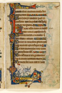 MS 1-2005, k.l. 183r: A Man Riding Backwards, dekoracja na marginesie z Psałterza Macclesfielda, Use of Sarum, East Anglia, c.1330 autorstwa English School