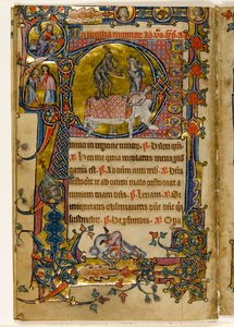 MS 1-2005, fol. 235v: Uderzenie śmierci, historyzowany inicjał "p" z Psałterza z Macclesfield, użycie Sarum, Anglia Wschodnia, ok. 1330 r. (welin) autorstwa English School