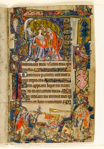 MS 1-2005, k.l. 39r: Namaszczenie Dawida i Trębaczy, historyczny wstęp z Psałterza Macclesfielda, Use of Sarum, East Anglia, c.1330 autorstwa English School
