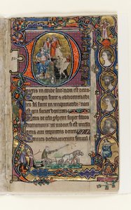 MS 1-2005, k.l. 77r: David and the Fool, historyczny inicjał z Psałterza Macclesfielda, Use of Sarum, East Anglia, c.1330 autorstwa English School