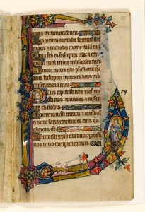 MS 1-2005, k.l. 85r: Pokutnik z psem, ozdoba marginalna z psałterza Macclesfielda, Use of Sarum, East Anglia, ok. 1330 autorstwa English School