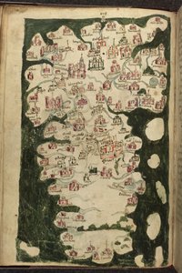 MS Harley 1808, f.9v Mapa Anglii i Walii, z „Totius Britannae Tabula Chorographica”, c.1400 (welum) autorstwa English School