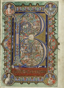 MS Hunter 229 f.22r z psałterza Hunterian, ok. 1170 (pióro i atrament oraz tempera na welinie) autorstwa English School