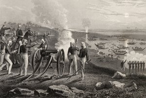 Major Eyre kierujący rebeliantami z Oude z Allahabadu w 1857 r., z „Historii indyjskiego buntu” opublikowanej w 1858 r. autorstwa English School