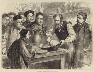 Robienie świątecznego puddingu w Chinach (grawerowanie) autorstwa English School