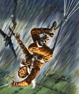 Mężczyzna spadający ze spadochronem autorstwa English School