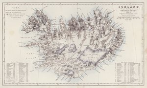 Mapa: Islandia według Trigon Survey of Gunnlaugsson narysowana przez Augustusa Petermanna (kolorowa litografia) autorstwa English School