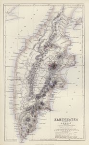 Mapa: Kamczatka, według A Ermana, narysowana przez Augustusa Petermanna (kolorowa litografia) autorstwa English School