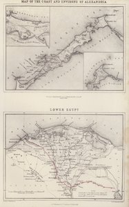 Mapa: Mapa wybrzeża i okolic Aleksandrii; Dolny Egipt (kolorowa litografia) autorstwa English School